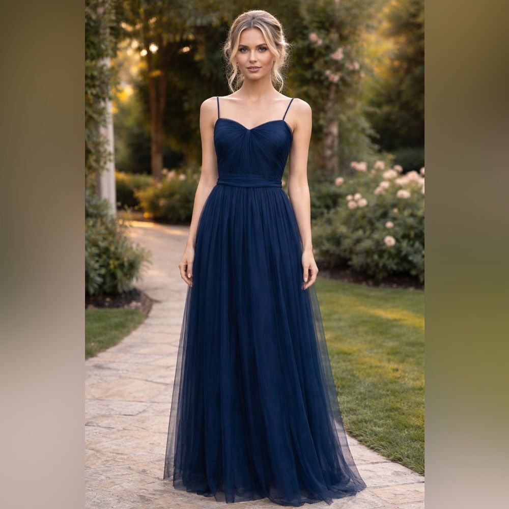 Adrianna Papell Midnight Blue Tulle Maxi Dress Size 10 NWT Formal Evening Gown
